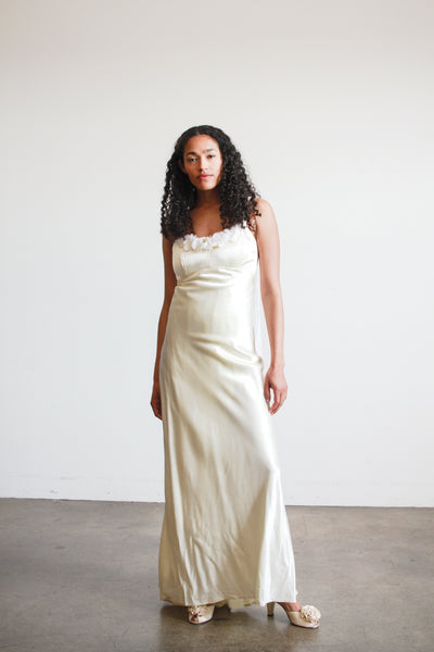 1990s Pearl Rayon Corset Bias Gown