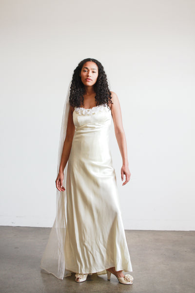 1990s Pearl Rayon Corset Bias Gown