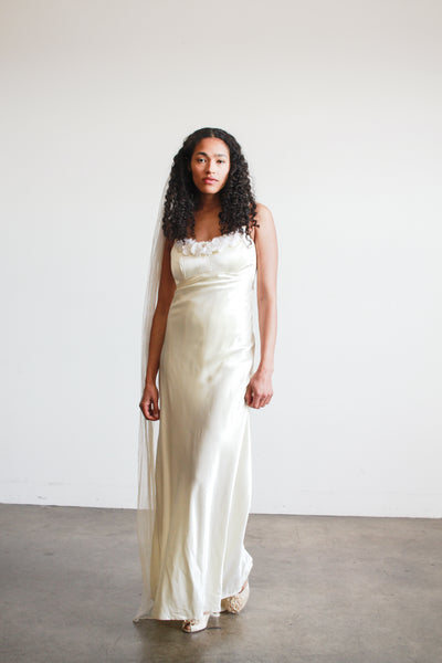 1990s Pearl Rayon Corset Bias Gown