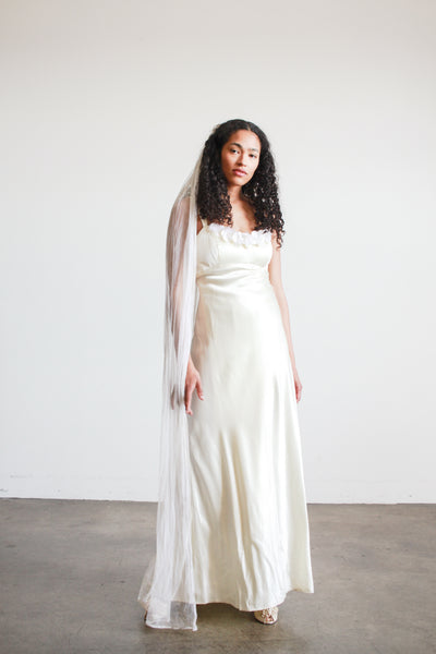 1990s Pearl Rayon Corset Bias Gown