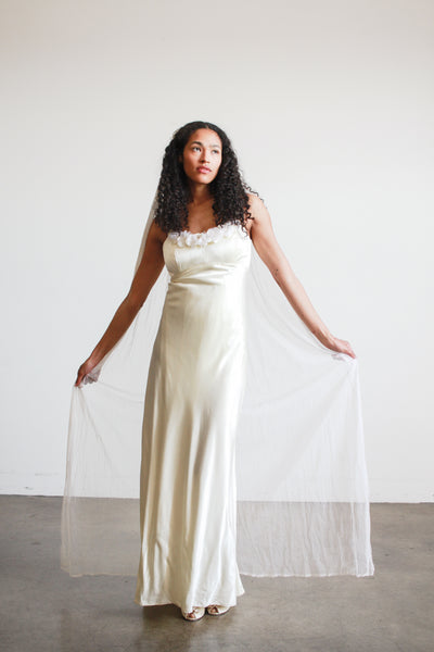 1990s Pearl Rayon Corset Bias Gown