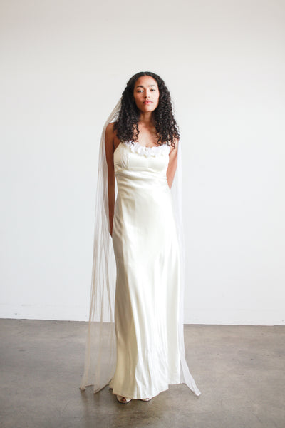 1990s Pearl Rayon Corset Bias Gown
