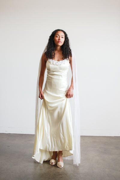 1990s Pearl Rayon Corset Bias Gown