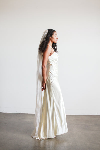1990s Pearl Rayon Corset Bias Gown