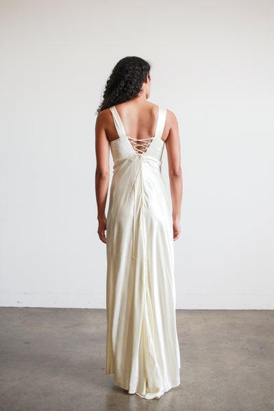 1990s Pearl Rayon Corset Bias Gown