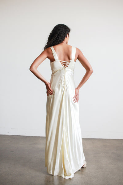 1990s Pearl Rayon Corset Bias Gown