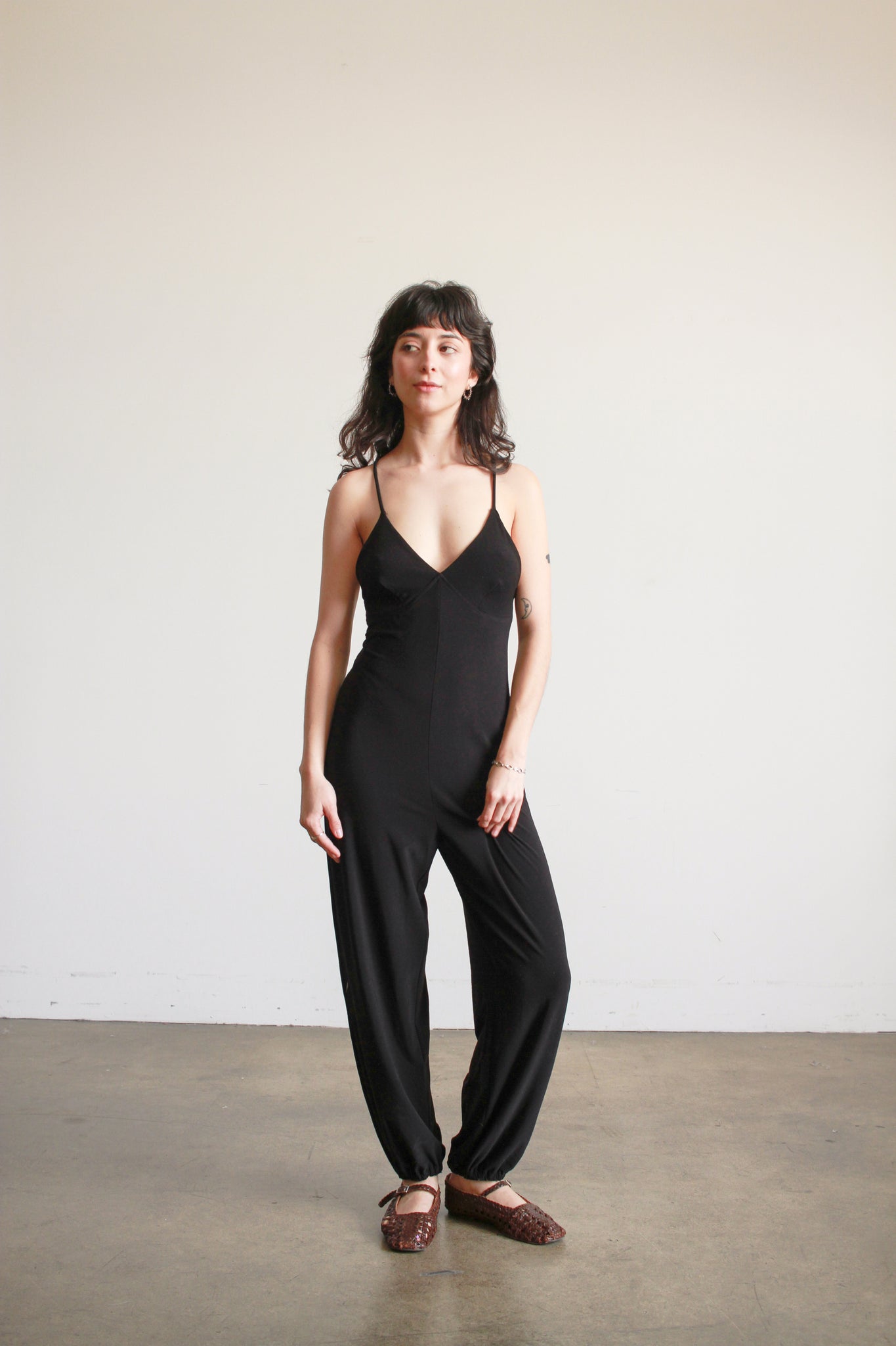 1990s Norma Kamali Black Jersey Knit Jumpsuit