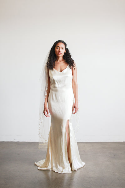 1990s Ecru Satin Sleeveless Gown