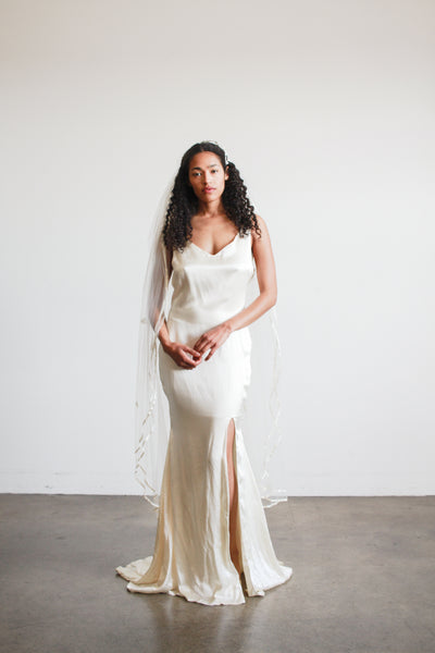 1990s Ecru Satin Sleeveless Gown