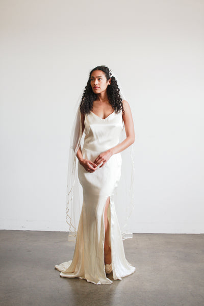 1990s Ecru Satin Sleeveless Gown
