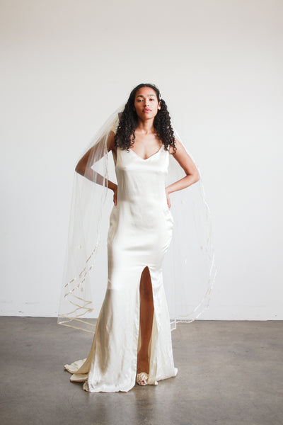1990s Ecru Satin Sleeveless Gown