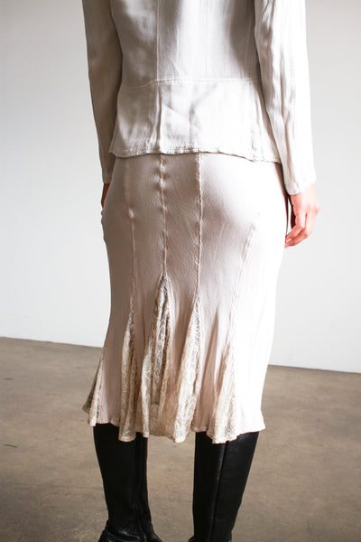 1990s Metallic Rayon Bias Skirt Set