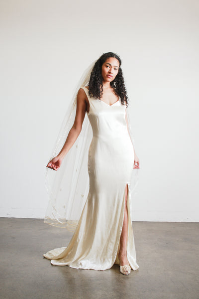 1990s Ecru Satin Sleeveless Gown