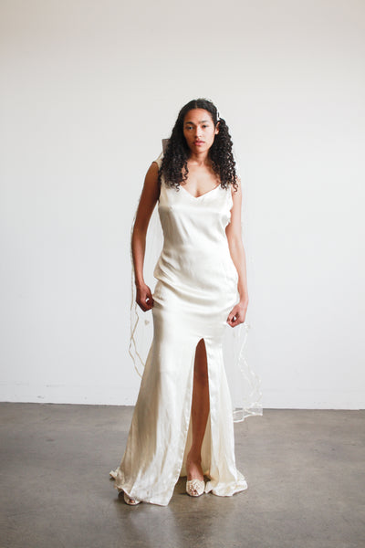 1990s Ecru Satin Sleeveless Gown