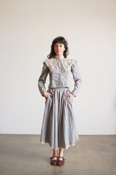 1980s Blue Gingham Victorian Skirt Set