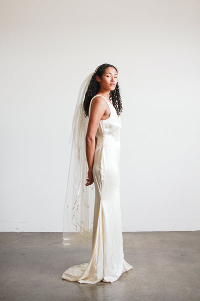 1990s Ecru Satin Sleeveless Gown