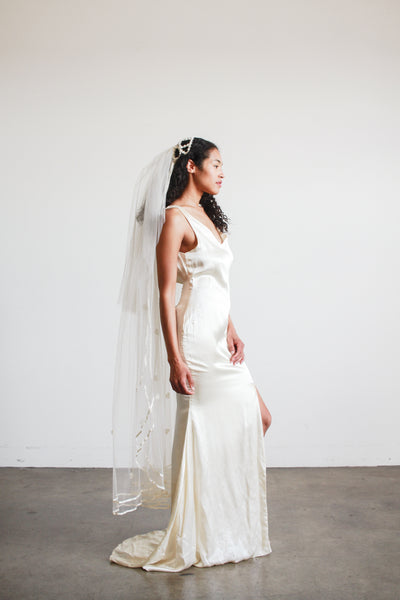 1990s Ecru Satin Sleeveless Gown