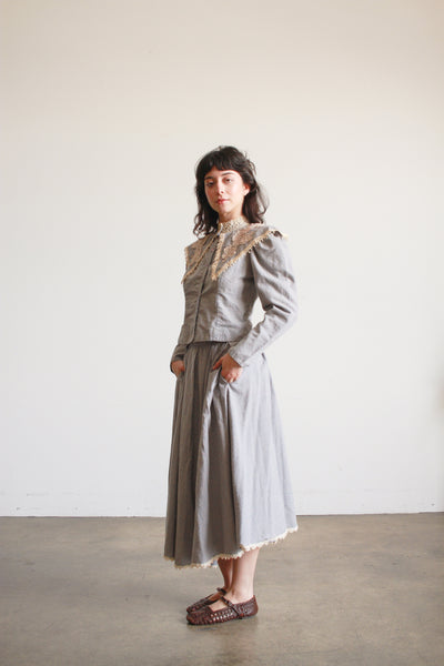 1980s Blue Gingham Victorian Skirt Set