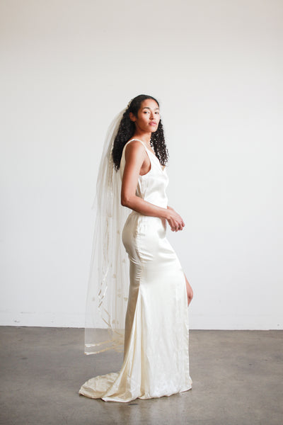1990s Ecru Satin Sleeveless Gown