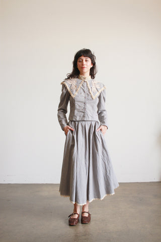 1980s Blue Gingham Victorian Skirt Set
