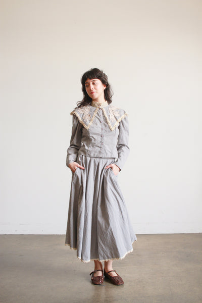 1980s Blue Gingham Victorian Skirt Set