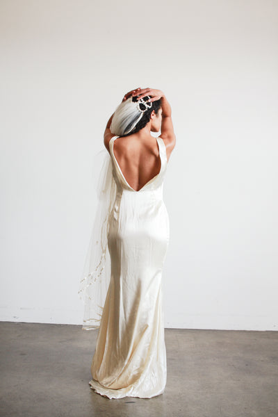 1990s Ecru Satin Sleeveless Gown
