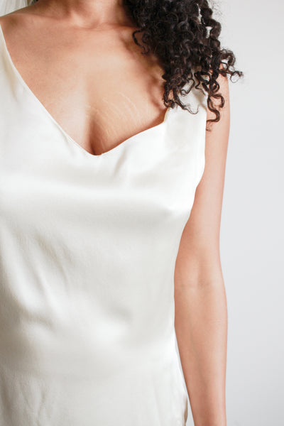 1990s Ecru Satin Sleeveless Gown