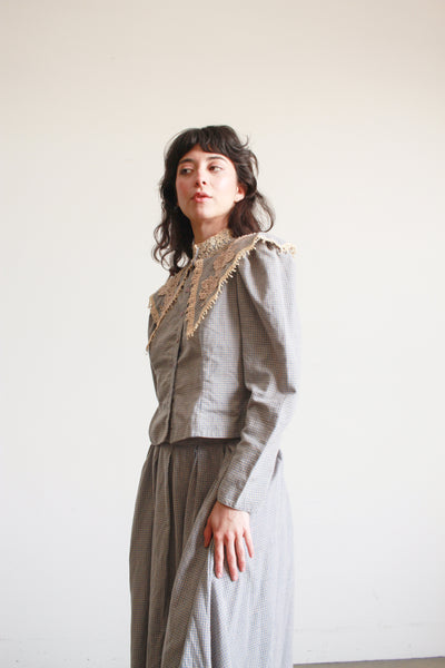 1980s Blue Gingham Victorian Skirt Set