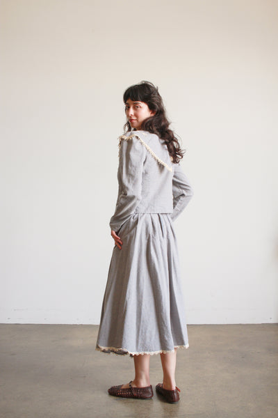 1980s Blue Gingham Victorian Skirt Set