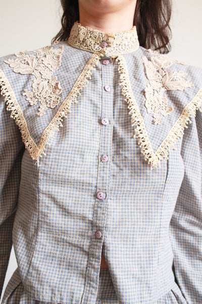 1980s Blue Gingham Victorian Skirt Set