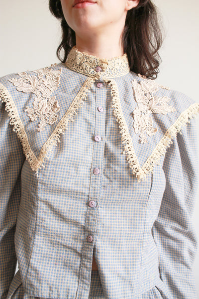 1980s Blue Gingham Victorian Skirt Set