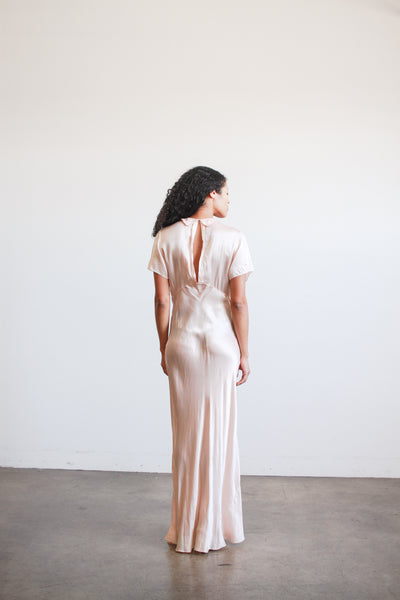 1940s Ballet Pink Rayon Bias Collared Night Gown