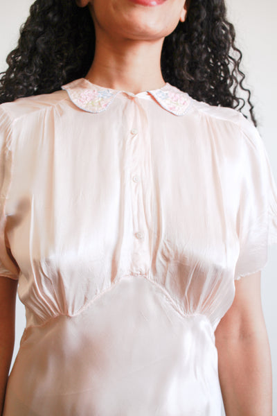 1940s Ballet Pink Rayon Bias Collared Night Gown