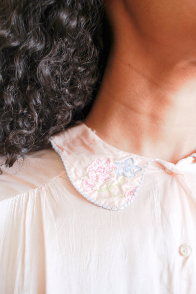 1940s Ballet Pink Rayon Bias Collared Night Gown