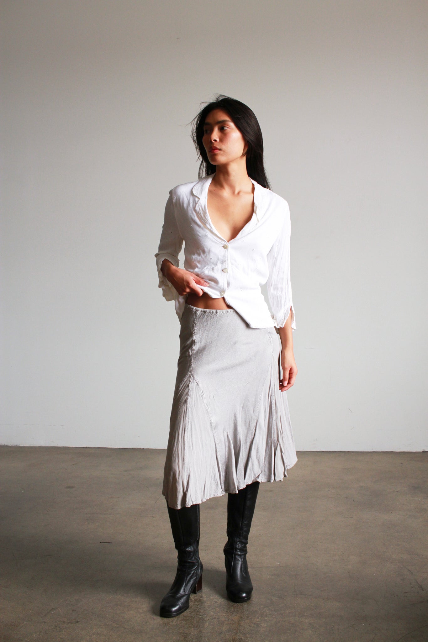 1990s Silver Metallic Bias Skirt