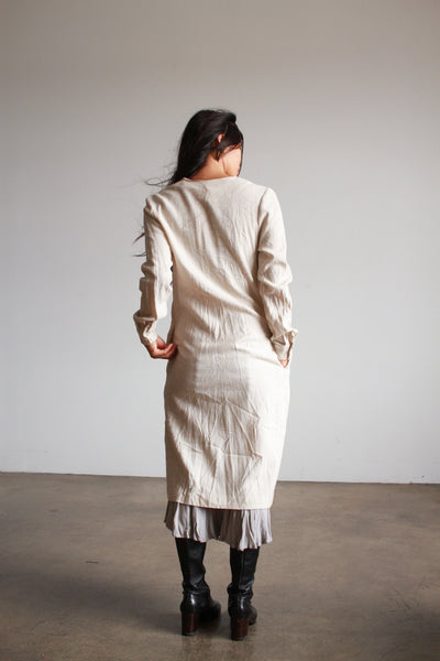 1980s Striped Beige Cotton Wrap Dress