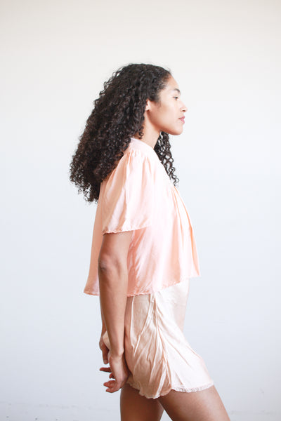 1930s Blush Rayon Lace Bed Jacket