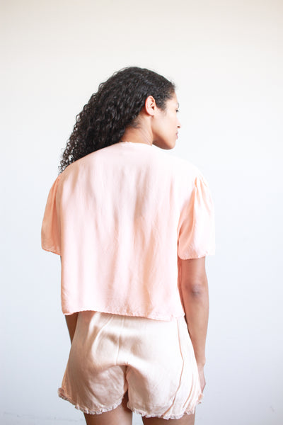 1930s Blush Rayon Lace Bed Jacket