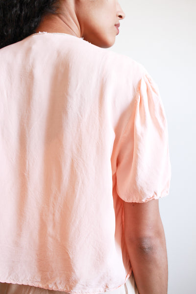 1930s Blush Rayon Lace Bed Jacket