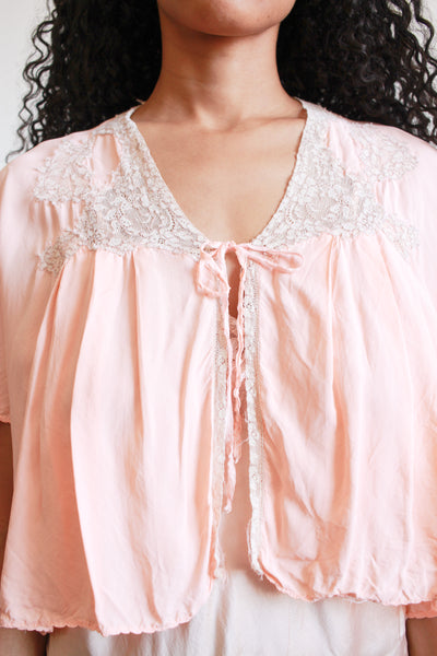 1930s Blush Rayon Lace Bed Jacket
