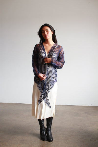 1980s Midnight Tape Lace Wrap Blouse