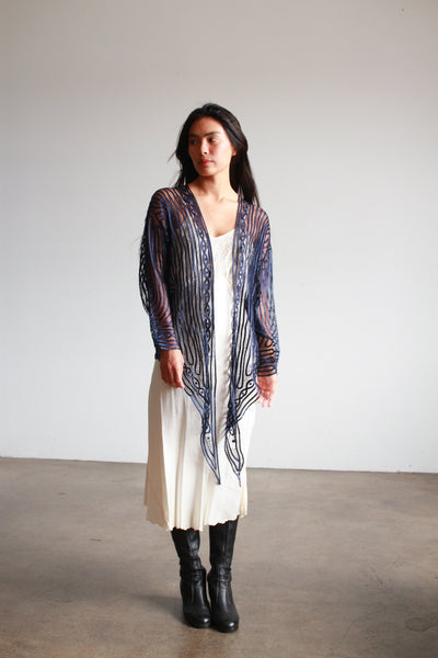 1980s Midnight Tape Lace Wrap Blouse