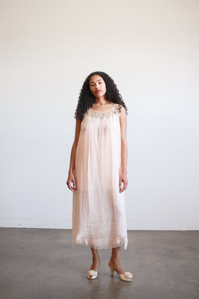 1920s Ballet Pink Silk Lace Trim Dress