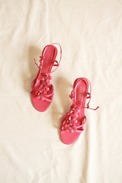 Y2K Bisou Bisou Fuchsia Leather Floral Heels | 7M