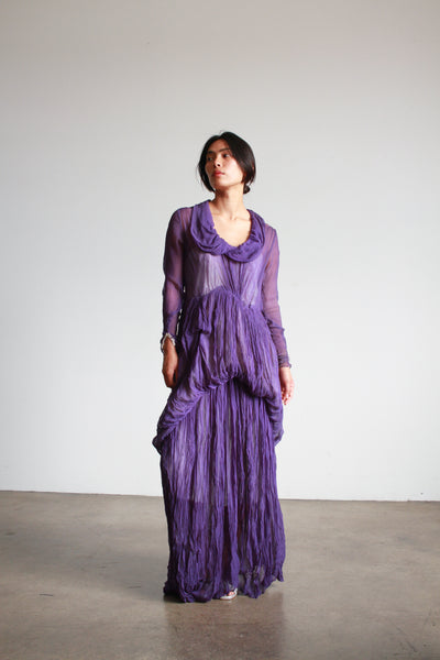 1930s Violet Silk Chiffon Draped Gown