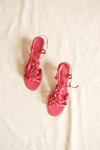 Y2K Bisou Bisou Fuchsia Leather Floral Heels | 7M