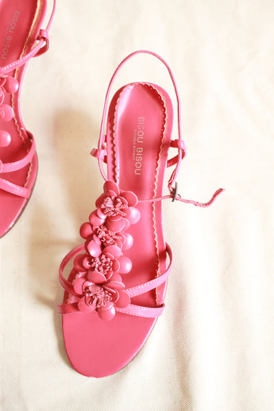 Y2K Bisou Bisou Fuchsia Leather Floral Heels | 7M