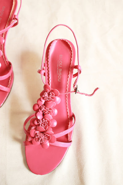 Y2K Bisou Bisou Fuchsia Leather Floral Heels | 7M