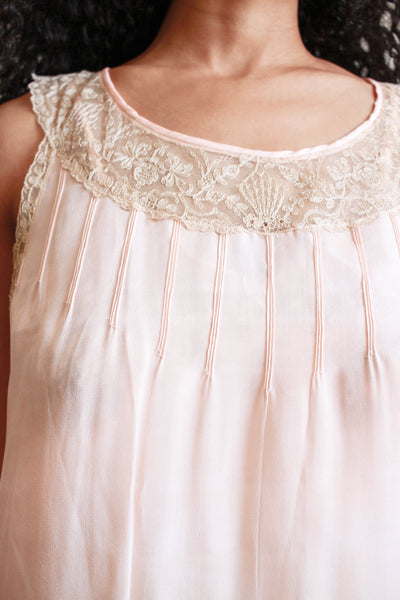 1920s Ballet Pink Silk Lace Trim Dress