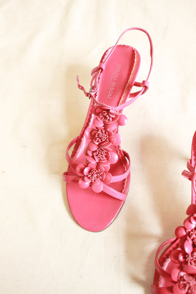 Y2K Bisou Bisou Fuchsia Leather Floral Heels | 7M